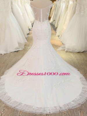 Sleeveless Brush Train Zipper Beading and Appliques Bridal Gown