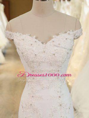 Sleeveless Brush Train Zipper Beading and Appliques Bridal Gown