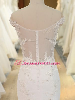 Sleeveless Brush Train Zipper Beading and Appliques Bridal Gown