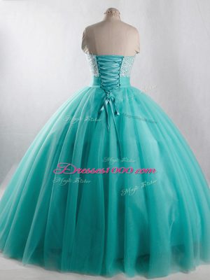 Beauteous Red Tulle Lace Up Vestidos de Quinceanera Sleeveless Floor Length Beading