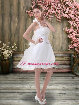 Simple White Backless Halter Top Ruching Wedding Dress Chiffon Sleeveless