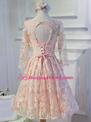 Flare Knee Length A-line Long Sleeves Baby Blue Prom Evening Gown Lace Up