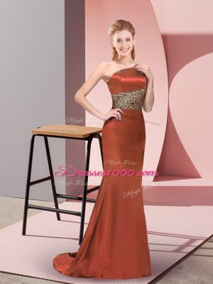 Wonderful Floor Length Rust Red Dress for Prom One Shoulder Sleeveless Side Zipper