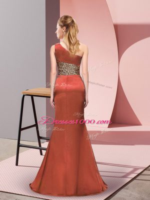 Wonderful Floor Length Rust Red Dress for Prom One Shoulder Sleeveless Side Zipper