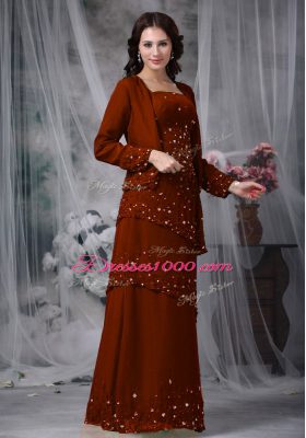 Hot Selling Brown Sleeveless Floor Length Beading Zipper Mother of the Bride Dress