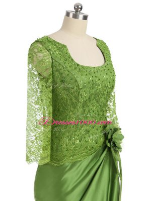 Column/Sheath Mother of the Bride Dress Olive Green Scoop Elastic Woven Satin Long Sleeves Floor Length Zipper