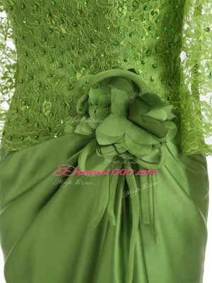 Column/Sheath Mother of the Bride Dress Olive Green Scoop Elastic Woven Satin Long Sleeves Floor Length Zipper