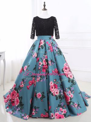 Delicate Multi-color Backless Lace and Appliques Long Sleeves Brush Train