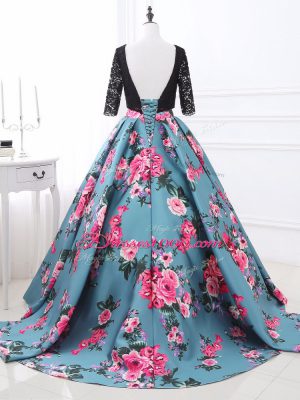 Delicate Multi-color Backless Lace and Appliques Long Sleeves Brush Train