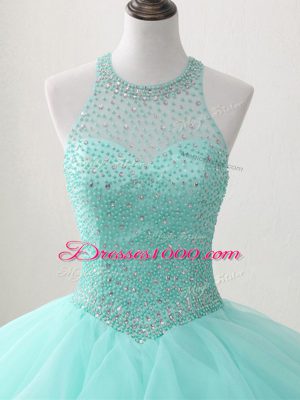 Apple Green Lace Up Quinceanera Dresses Beading and Ruffles Sleeveless Floor Length