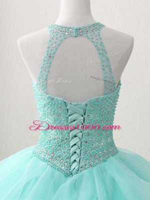 Apple Green Lace Up Quinceanera Dresses Beading and Ruffles Sleeveless Floor Length