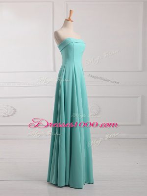 Classical Aqua Blue Empire Chiffon Strapless Sleeveless Ruching Floor Length Lace Up Dama Dress