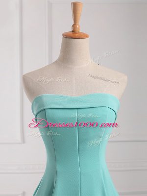 Classical Aqua Blue Empire Chiffon Strapless Sleeveless Ruching Floor Length Lace Up Dama Dress