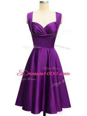 Fantastic Eggplant Purple Sleeveless Ruching Knee Length Bridesmaid Dress