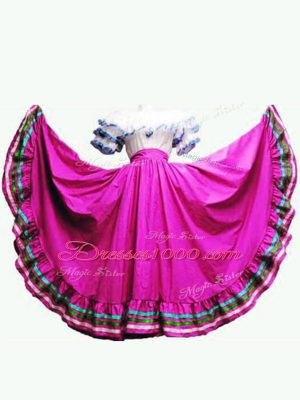 Attractive Floor Length Lace Up 15 Quinceanera Dress Fuchsia for Military Ball and Sweet 16 and Quinceanera with Ruffled Layers