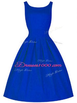 Ideal Royal Blue A-line High-neck Sleeveless Taffeta Knee Length Lace Up Ruching Dama Dress