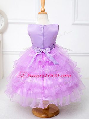 Beautiful Organza Sleeveless Tea Length Little Girl Pageant Dress and Ruffled Layers and Bowknot