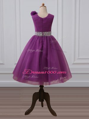 Scoop Sleeveless Tulle Kids Pageant Dress Beading and Hand Made Flower Zipper