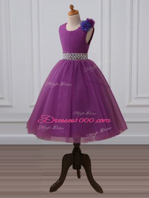 Scoop Sleeveless Tulle Kids Pageant Dress Beading and Hand Made Flower Zipper