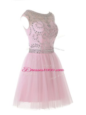 Baby Pink Tulle Zipper Scoop Sleeveless Mini Length Prom Dress Beading