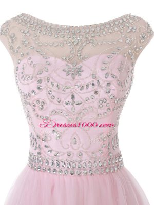 Baby Pink Tulle Zipper Scoop Sleeveless Mini Length Prom Dress Beading