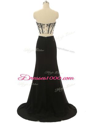 Wonderful Sweetheart Sleeveless Brush Train Zipper Prom Dresses Black Elastic Woven Satin