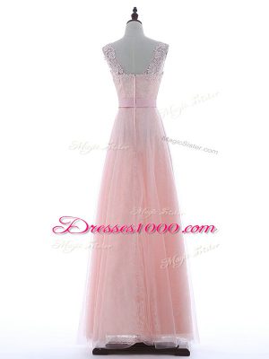 Tulle Sleeveless Floor Length Juniors Evening Dress and Beading and Lace and Appliques