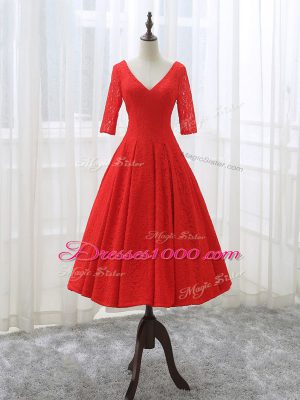Red Half Sleeves Lace Lace Up Prom Homecoming Dress for Prom and Party and Sweet 16