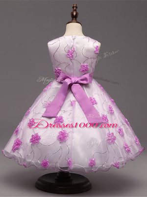 Popular Tulle Sleeveless Knee Length Flower Girl Dresses and Appliques