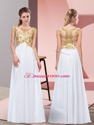 Sophisticated White Empire Appliques Prom Dress Zipper Chiffon Sleeveless Floor Length