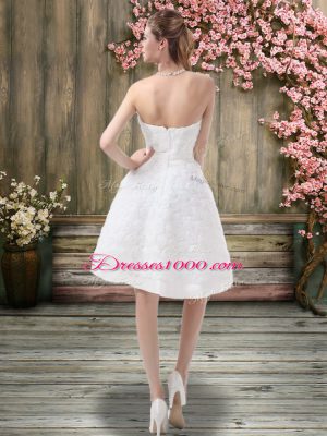 Off The Shoulder Sleeveless Wedding Gowns Knee Length Belt White Fabric With Rolling Flowers