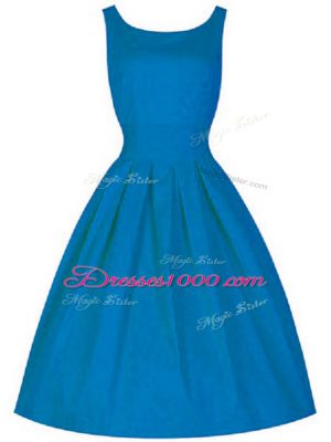 Blue A-line Ruching Bridesmaids Dress Zipper Taffeta Sleeveless Knee Length
