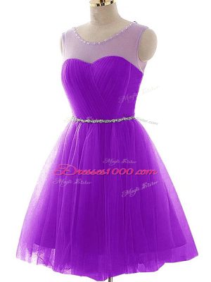 Smart Sleeveless Beading and Ruching Lace Up Prom Gown