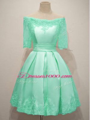 Turquoise Damas Dress Prom and Party and Wedding Party with Lace Off The Shoulder Half Sleeves Lace Up
