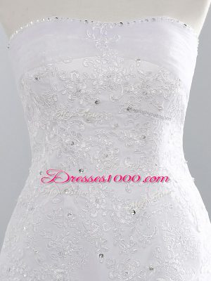 Hot Sale Strapless Sleeveless Brush Train Lace Up Wedding Gown White Tulle