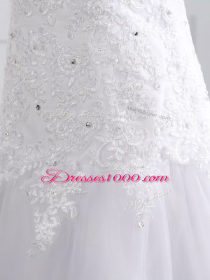 Hot Sale Strapless Sleeveless Brush Train Lace Up Wedding Gown White Tulle