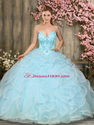 Vintage Sweetheart Sleeveless Lace Up Sweet 16 Dresses Aqua Blue Tulle