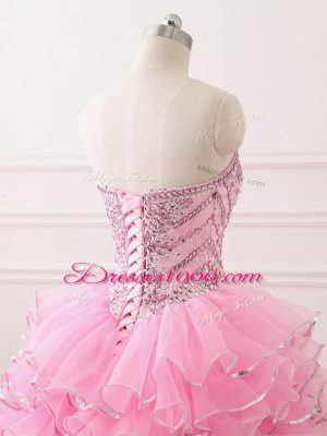 Fine Sweep Train Ball Gowns Quinceanera Gowns Baby Pink Sweetheart Organza Sleeveless Lace Up