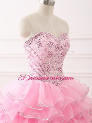 Fine Sweep Train Ball Gowns Quinceanera Gowns Baby Pink Sweetheart Organza Sleeveless Lace Up