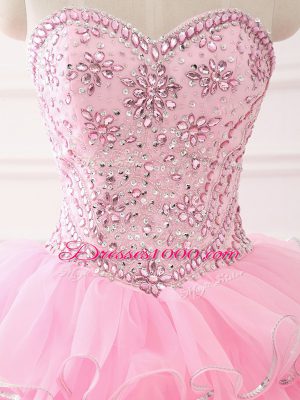 Fine Sweep Train Ball Gowns Quinceanera Gowns Baby Pink Sweetheart Organza Sleeveless Lace Up