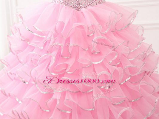 Fine Sweep Train Ball Gowns Quinceanera Gowns Baby Pink Sweetheart Organza Sleeveless Lace Up