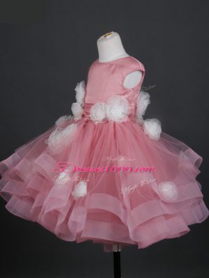 Cap Sleeves Ruffles and Hand Made Flower Zipper Toddler Flower Girl Dress