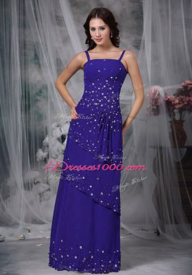 Blue Zipper Mother of the Bride Dress Beading Sleeveless Floor Length