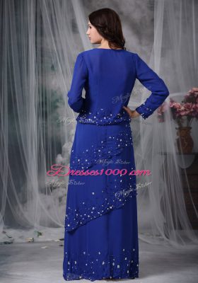 Blue Zipper Mother of the Bride Dress Beading Sleeveless Floor Length