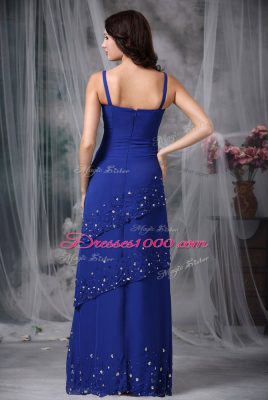 Blue Zipper Mother of the Bride Dress Beading Sleeveless Floor Length