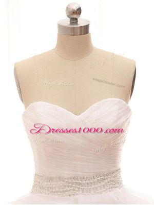 Best Selling White Wedding Gown Wedding Party with Beading and Ruffles Sweetheart Sleeveless Brush Train Lace Up