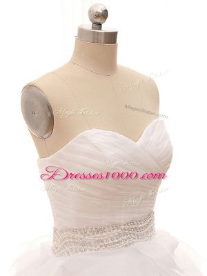 Best Selling White Wedding Gown Wedding Party with Beading and Ruffles Sweetheart Sleeveless Brush Train Lace Up