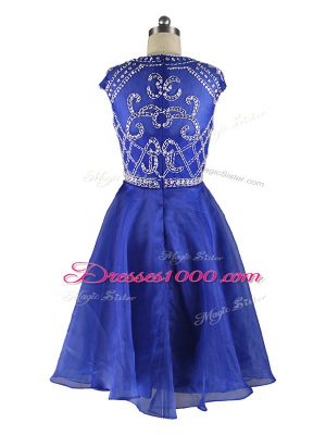 Blue A-line Organza Scoop Cap Sleeves Beading Mini Length Zipper Party Dress