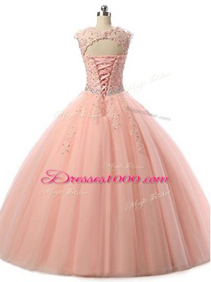 Sophisticated Floor Length Lace Up 15th Birthday Dress Blue for Military Ball and Sweet 16 and Quinceanera with Beading and Lace