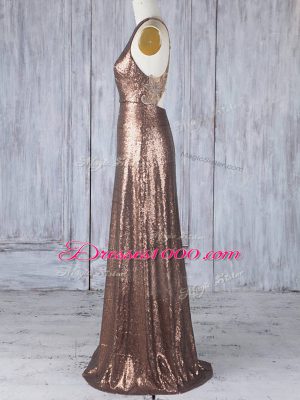 Brown Scoop Criss Cross Appliques Quinceanera Court Dresses Sleeveless